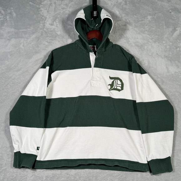 Barbarian Rugby Shirt Mens Small Green White Striped Hooded Pullover Deerfield - Picture 1 of 9